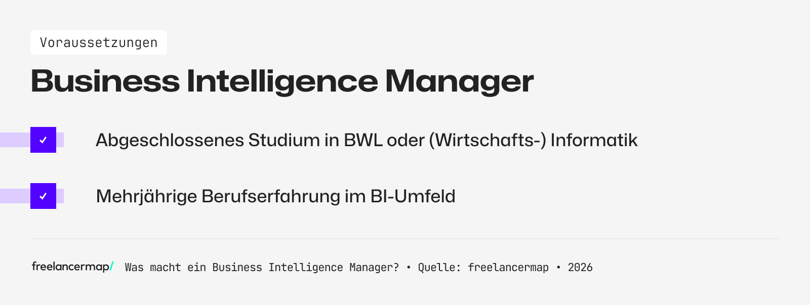 Voraussetzungen, die für den Business Intelligence Manager gelten