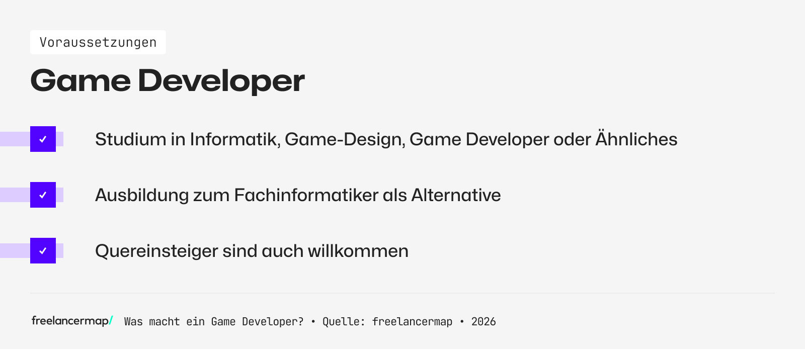 Voraussetzungen, die für den Game Developer gelten