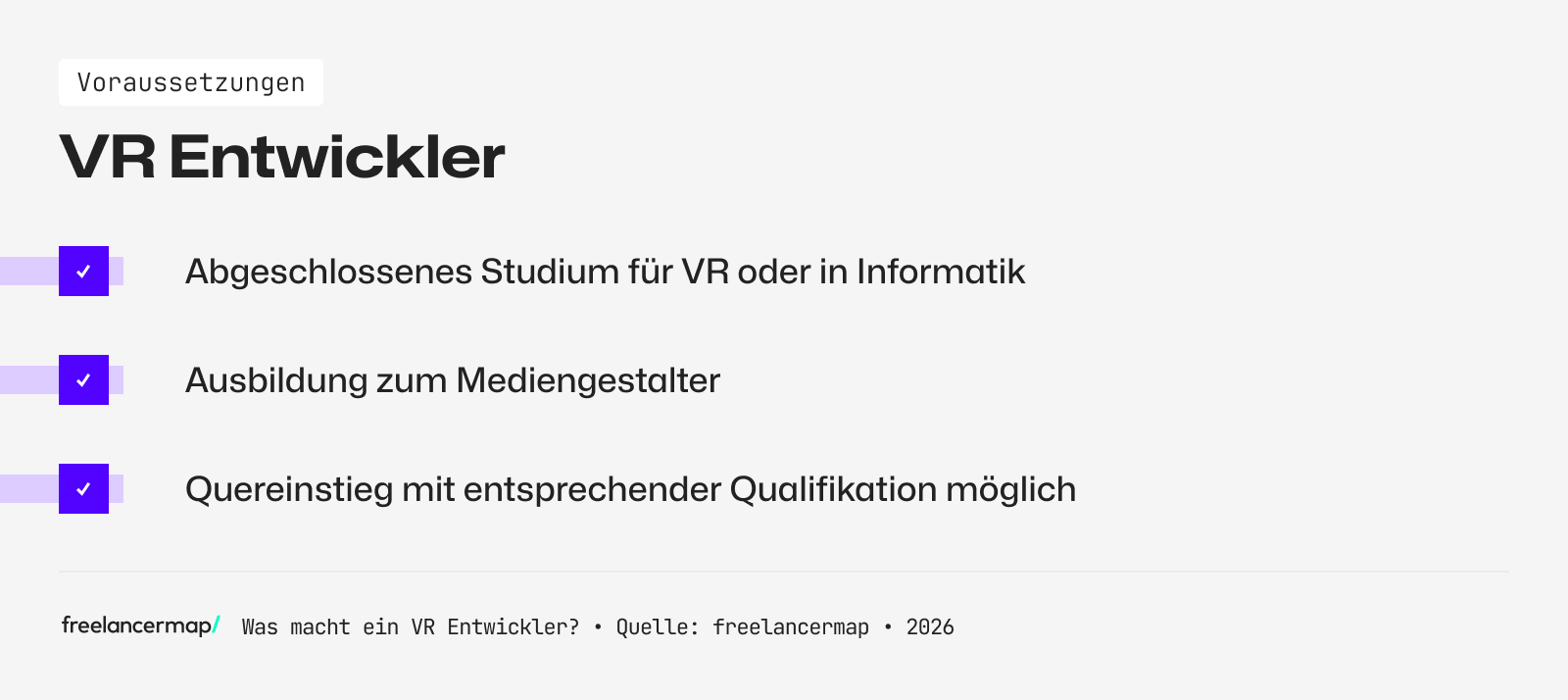 Voraussetzungen, die für den VR Entwickler gelten