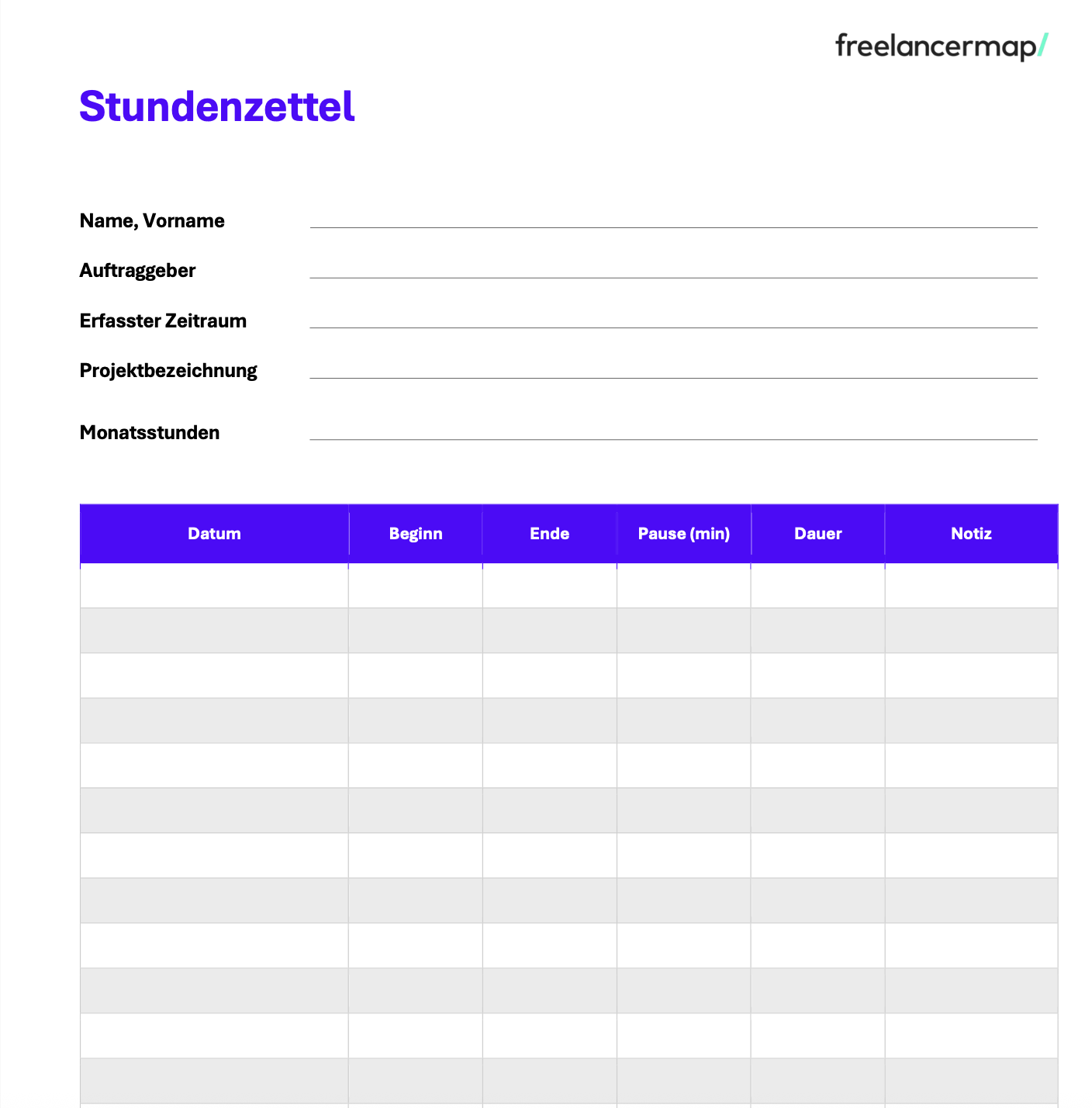 So sieht ein Stundenzettel als PDF aus